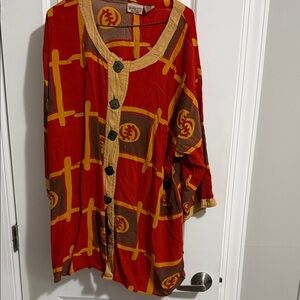 Women's Red and Tan Blouse